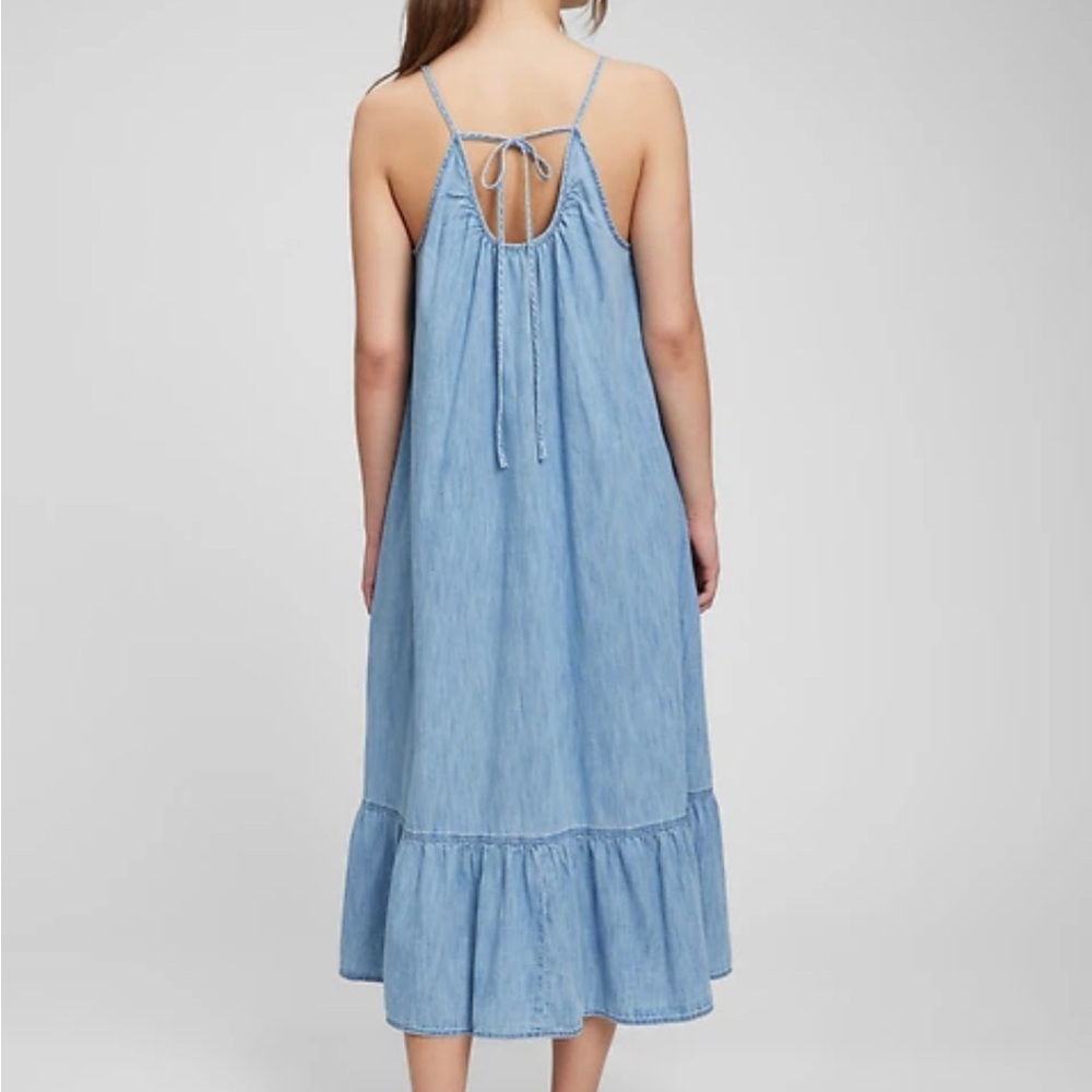 Gap Denim Strappy Ruffle Hem Maxi Dress with Washwell